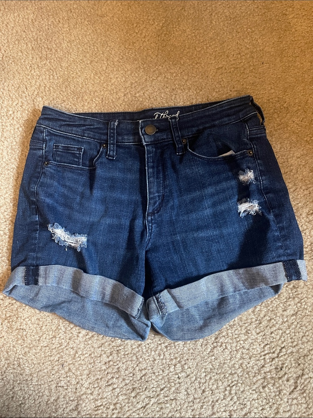 Universal Thread Dark Blue Distressed Rolled-Cuff Denim Shorts